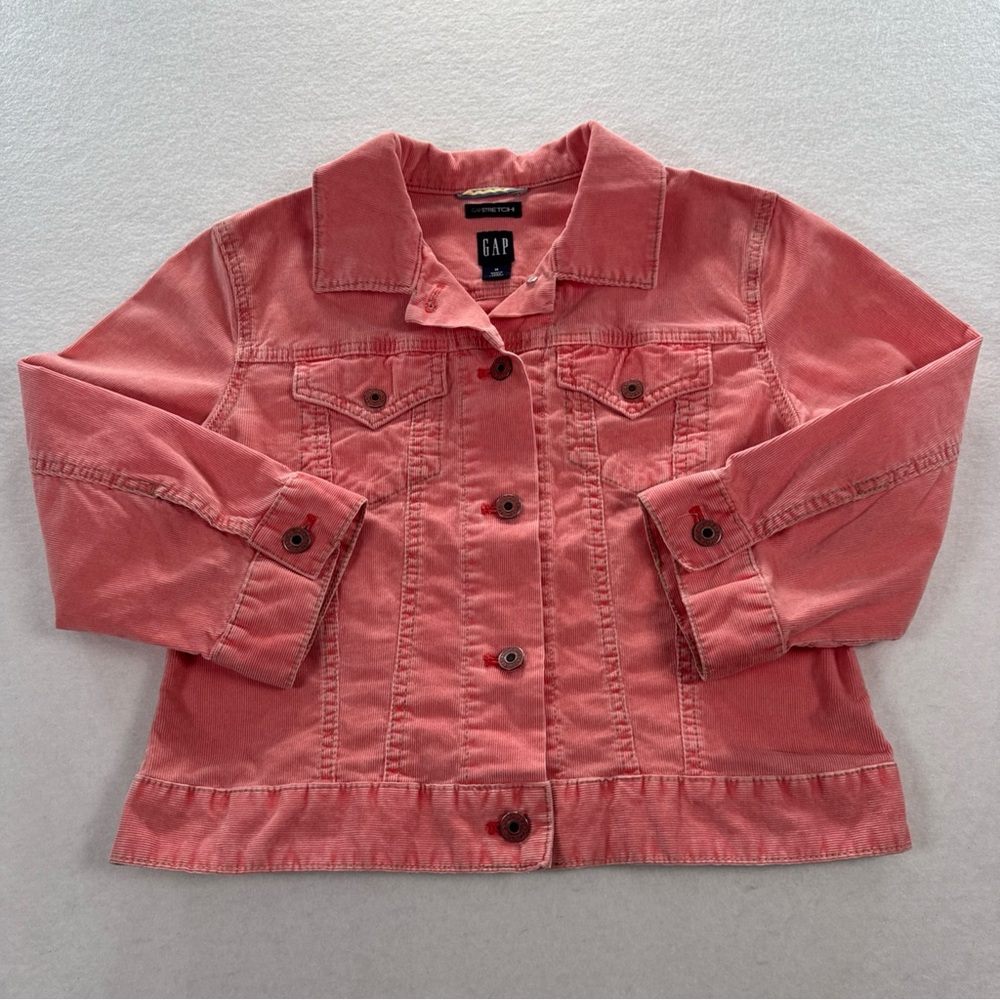 Vintage Gap Trucker Jacket Womens M Pink Corduroy Cotton Stretch Y2K Retro EUC
